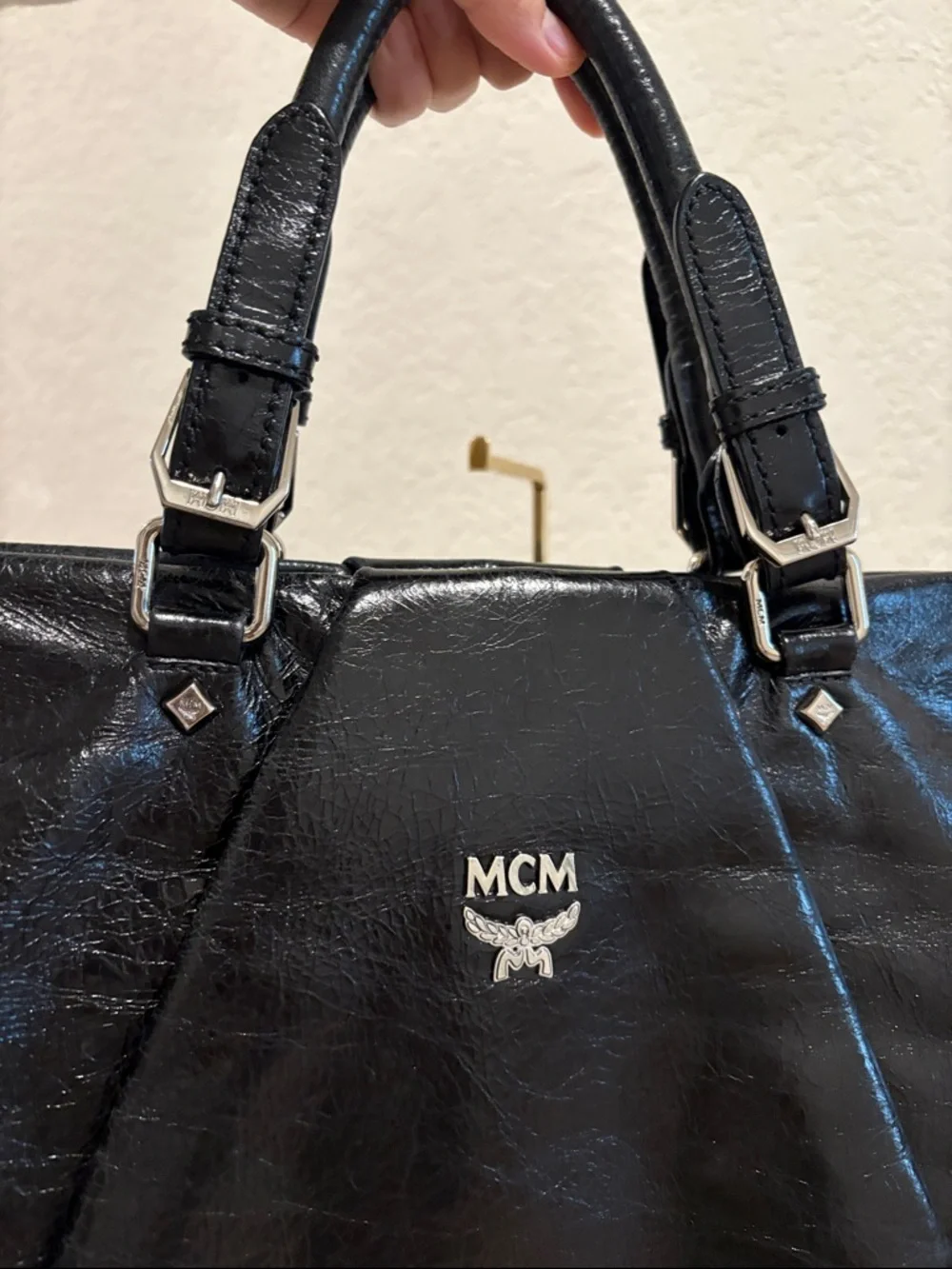 MCM Black Leather Satchel with Silver Hardware - Picture 2 of 12